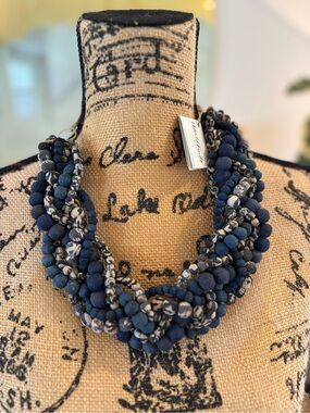 Handcrafted Navy Blue Multi-Strand Beaded Necklace